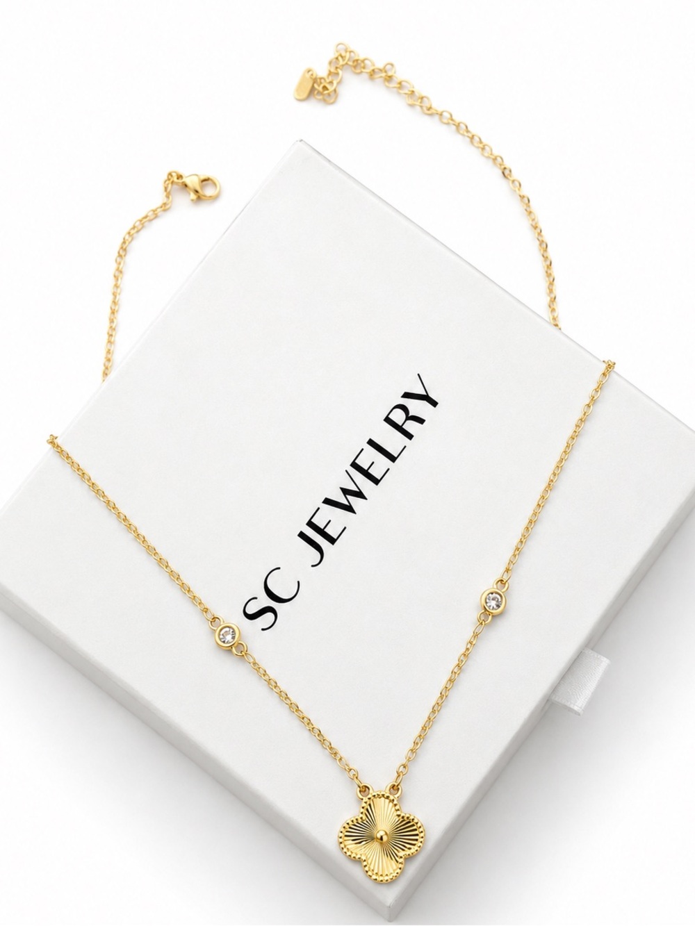14K Gold Plated Rhodium Reversible Clover Adjustable Necklace Water Resistant